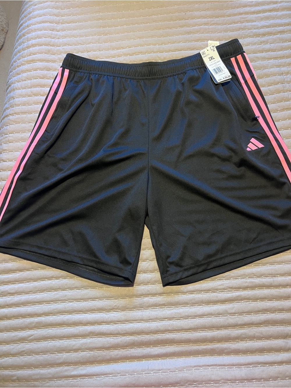 adidas Black Athletic Shorts with Pink Stripes